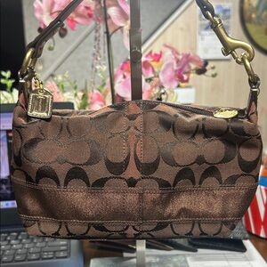 Listing # 21 Coach Dark Brown Signature Canvas with metallic trims mini Soho bag